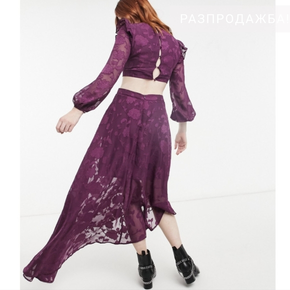 ASOS / Dark Pink - cut out midi tea dress w. Sheer sleeves - NWT - Picture 3 of 6